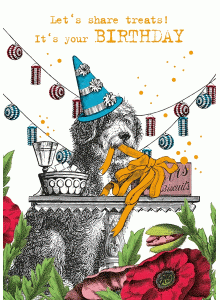 Поздравителна картичка - Да споделяме лакомства, Кучешки рожден ден